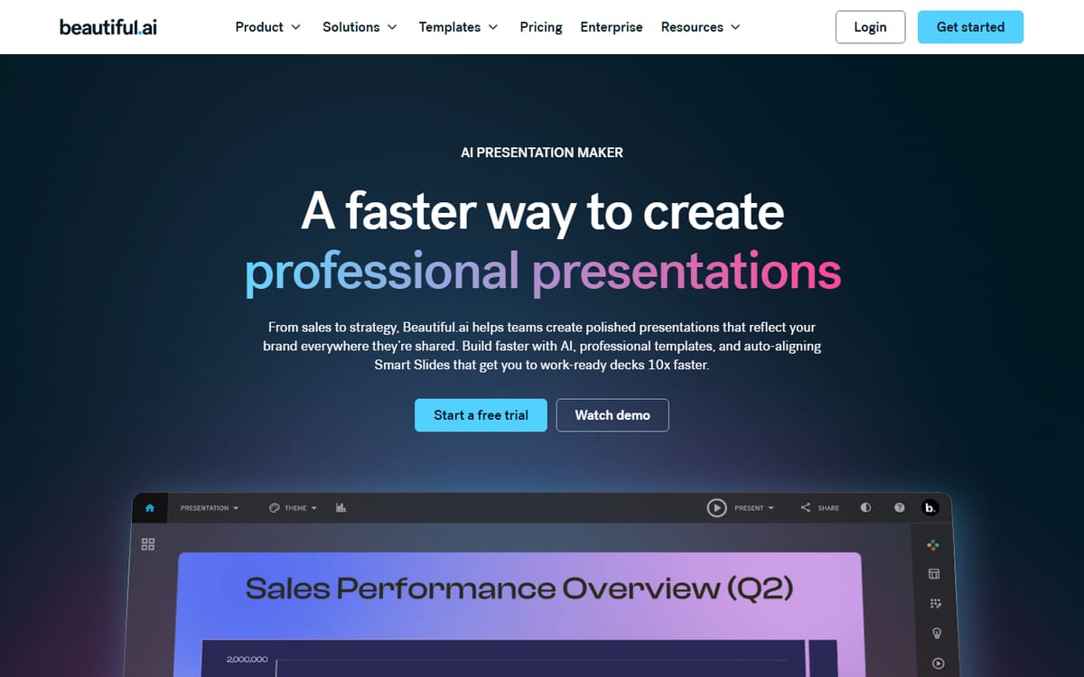 Beautiful.ai homepage (screenshot captured July 2026).