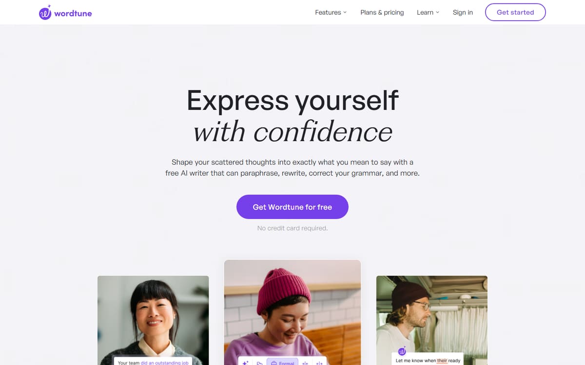 Wordtune homepage (screenshot captured July 2026).